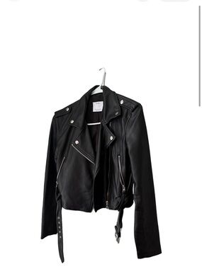 Bershka Black faux Leather Moto Jacket with Belt